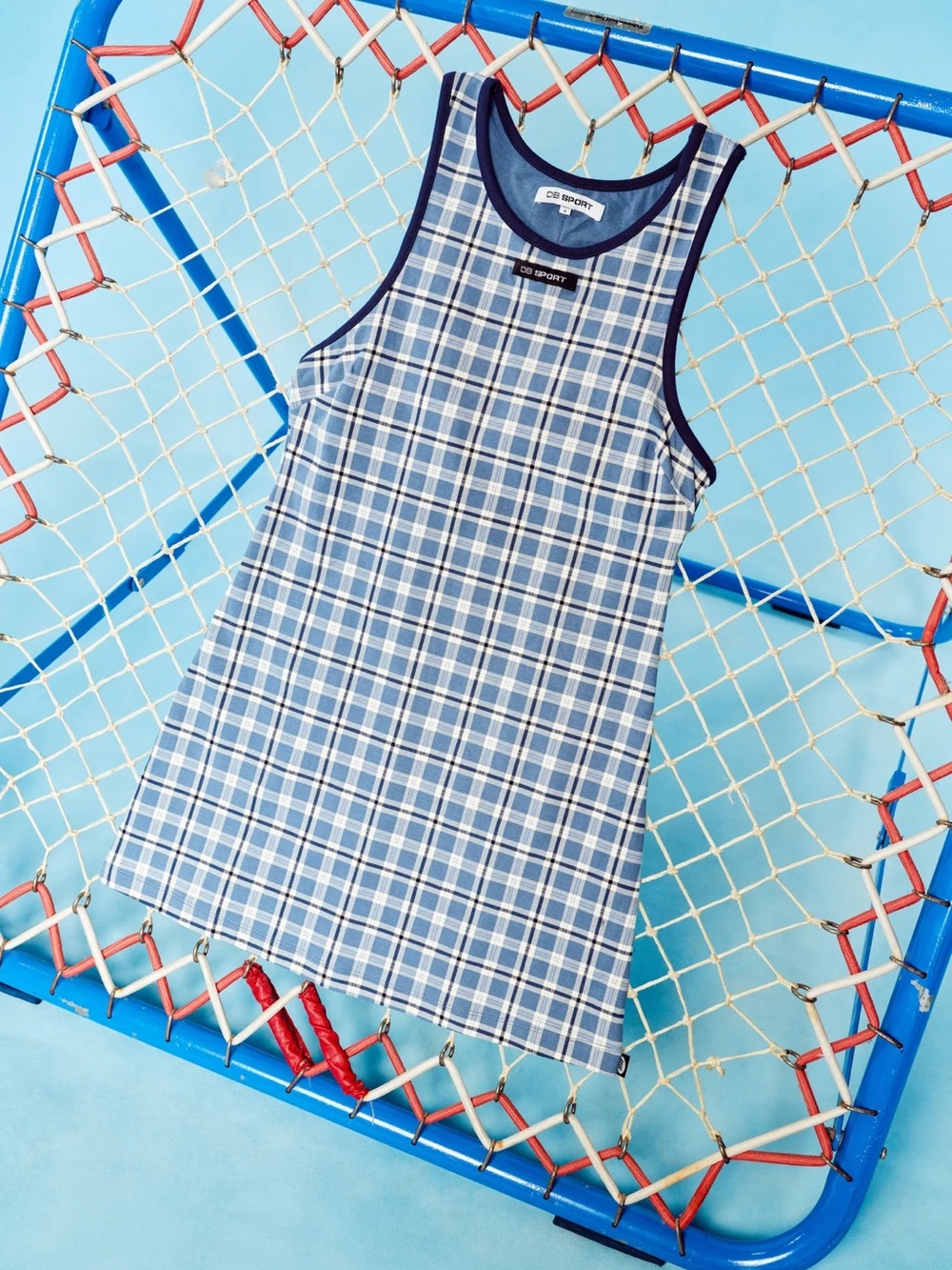 CDG Shirt Blue Plaid Mini Dress with Navy Trim
